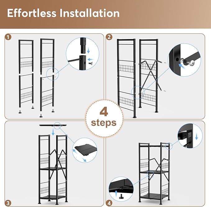 Himix 3-Tier Bathroom Shelves Expandable Narrow Shelf Metal Shelving Unit Storage Rack Open Floor Corner Shelf for Bathroom, Kitchen, Laundry, Office, Bedroom Organization (Black)