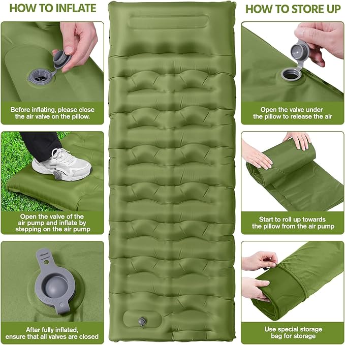 Sleeping Pad, 6" Extra Thick Camping Mat with Pillow Built-in Foot Pump, Ultra Comfortable Inflatable Sleeping Mat for Camping, Backpacking, Hiking, Camp Tent - Enjoy a Comfy Sleep