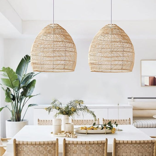 Arturesthome 1 Light Rattan Woven Pendant Light Shades,17.7" Kitchen Island Pendant Light,Handmade Hanging Lamp Crafts Lampshade for Living Dining Room
