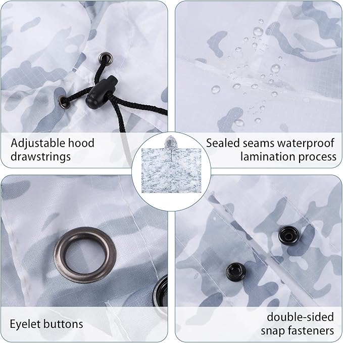 GRVCN Military Rain Poncho, Camouflage Raincoat Outdoor Waterproof Lightweight