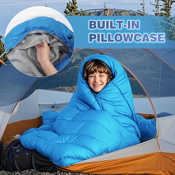 REDCAMP Kids Mummy Ultra Lightweight Sleeping Bag for Backpacking, Comfort for Warm Weather, with Compression Sack