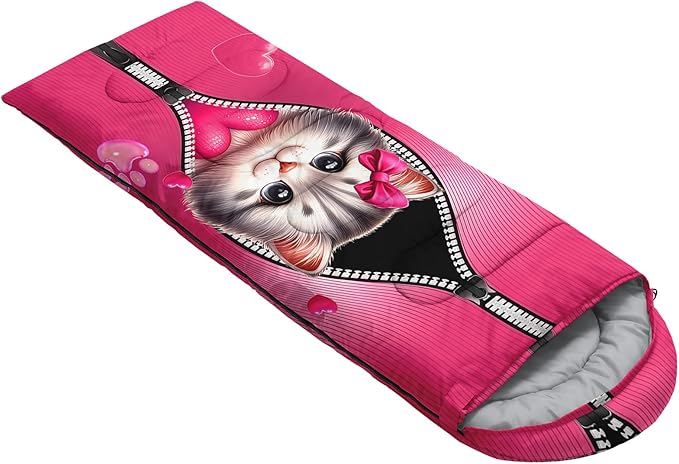 AILONEN Pink Lovely Rabbit Sleeping Bag for Girls Kids Adults,Warm and Cool Weather,Lightweight,Waterproof Backpacking,Cartoon Flowers Printed Bunny Sleeping Bag for Camping