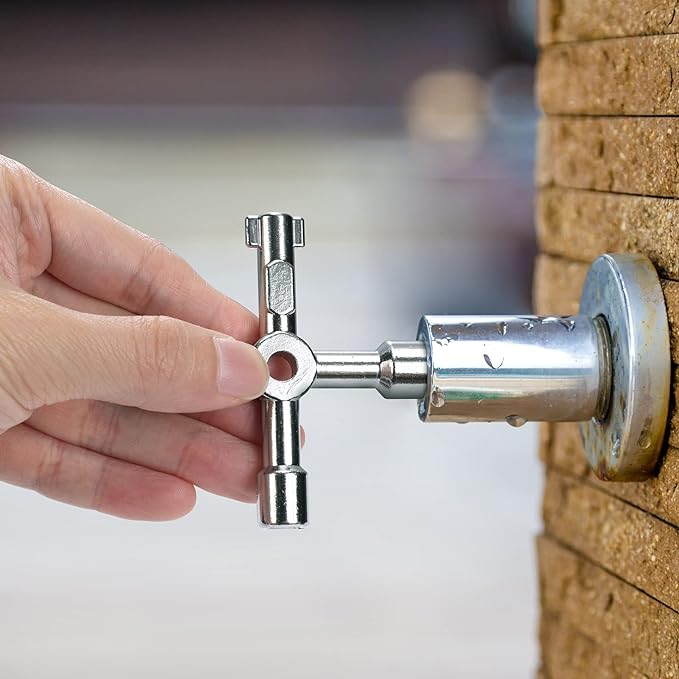 DURATECH 4 Way Utilities Key, Multi-functional Water Key, 1-Pack, for Valve, Faucet, and Spigots