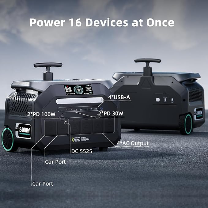 IEE 2048Wh Solar Generator,2400W Portable Power Station P2400 with LiFePO4 Batteries and 400W Solar Panel,1800W AC Charging,4 AC Outlets Up to 2400W for Home,Power Outages, Camping,and RVs