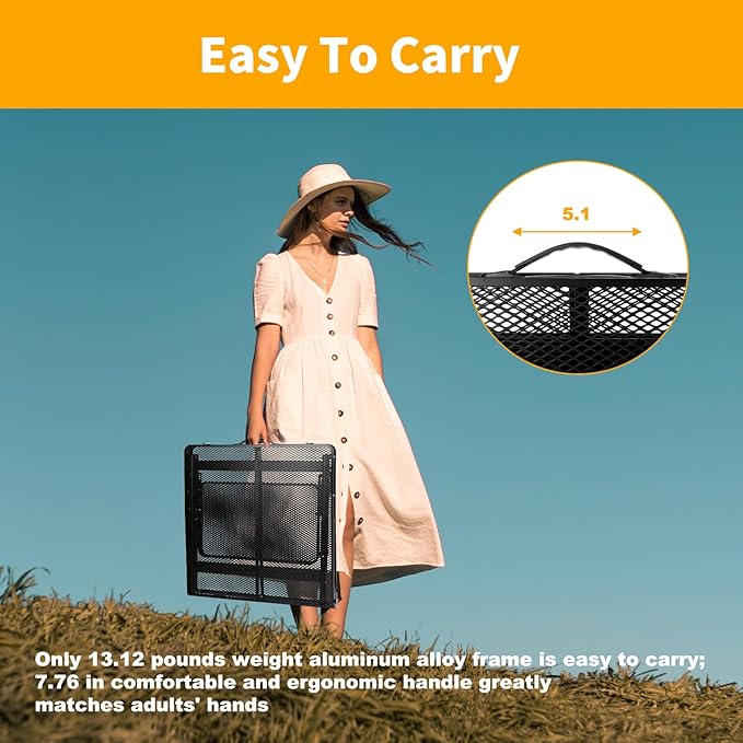 Grill Table Folding Table with 2 Wing Panels 4FT+1.77 FT with Mesh Desktop 3 Height Adjustable Portable Grill for Outdoor Indoor Beach BBQ Picnic Travel RV Black