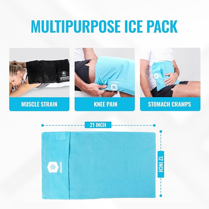ICEWRAPS 12"x21" Extra Large Ice Pack with Soft Fabric Cover | Clay Ice Pack for Physical Therapy | Soft Ice Packs for Injuries Reusable Blue