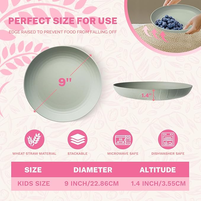 Homienly Wheat Straw Plates, Dinner Plates with Unique Texture Set of 8, Alternative to Plastic Plates, Plate Set for Kitchen, Camping, Unbreakable Microwave and Dishwasher Safe Plate- Light Grey