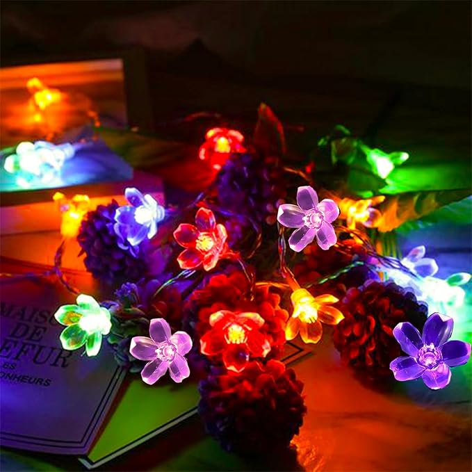 Battery Operated and USB Plug in Fairy Flower String Lights, 10ft 30 LED Cherry Blossom 8 Modes Timer Indoor Bedroom Party Wedding Garden Christmas Easter Tree Hanging Decorations (Multi Colored)
