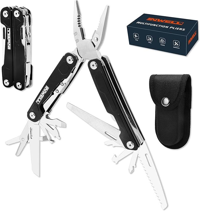 16-in-1 Multitool Pliers, Portable Camping Multi Tool with Safety Lock, Outdoor Survival Gear for Hiking, Hunting, Backpacking
