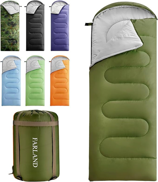 FARLAND Sleeping Bags 30℉ for Adults Teens Kids with Compression Sack Portable and Lightweight for 3-4 Season Camping, Hiking,Waterproof, Backpacking and Outdoors