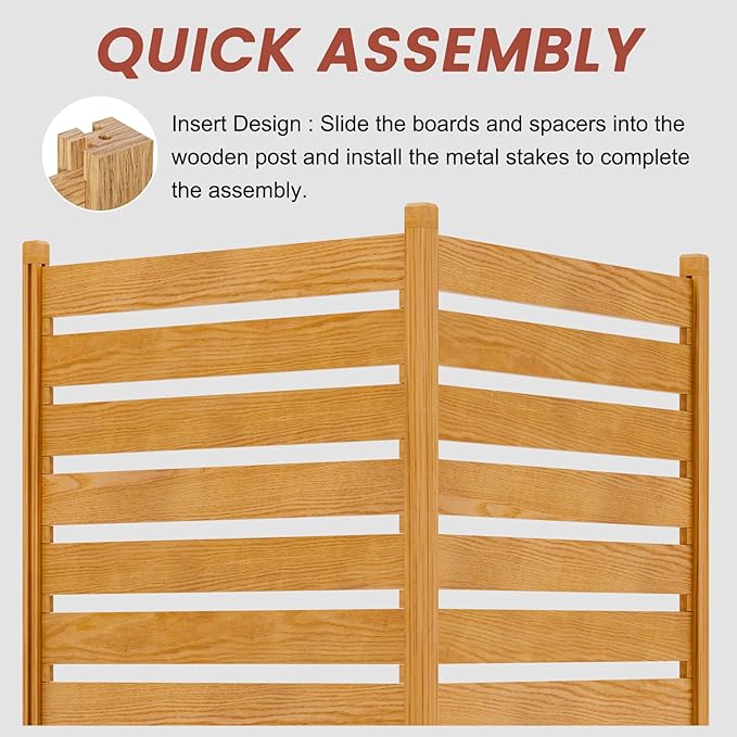 LILYPELLE 38in W x 42in H Air Conditioner Fence, 2 Panels Outdoor Wooden Fence Privacy Screen with Metal Stakes, Trash Can Pool Equipment Enclosure Outside Panels Decorative Fences