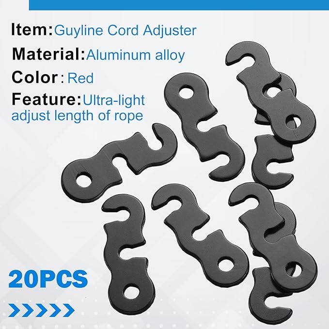 SATINIOR Guyline Tensioner Aluminum Alloy Tent Cord Paracord Tensioner Guy Line Rope Adjusters Cam Jam Cord Tighteners for Outdoor Tent Camping Hiking Accessories