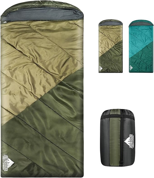 AGEMORE Sleeping Bag for Adults, Single and Double Size, Lightweight Waterproof XXL Sleeping Bag for Adults Kids Couples Camping Hiking Backpacking Or Traveling, Warm & Cold Weather