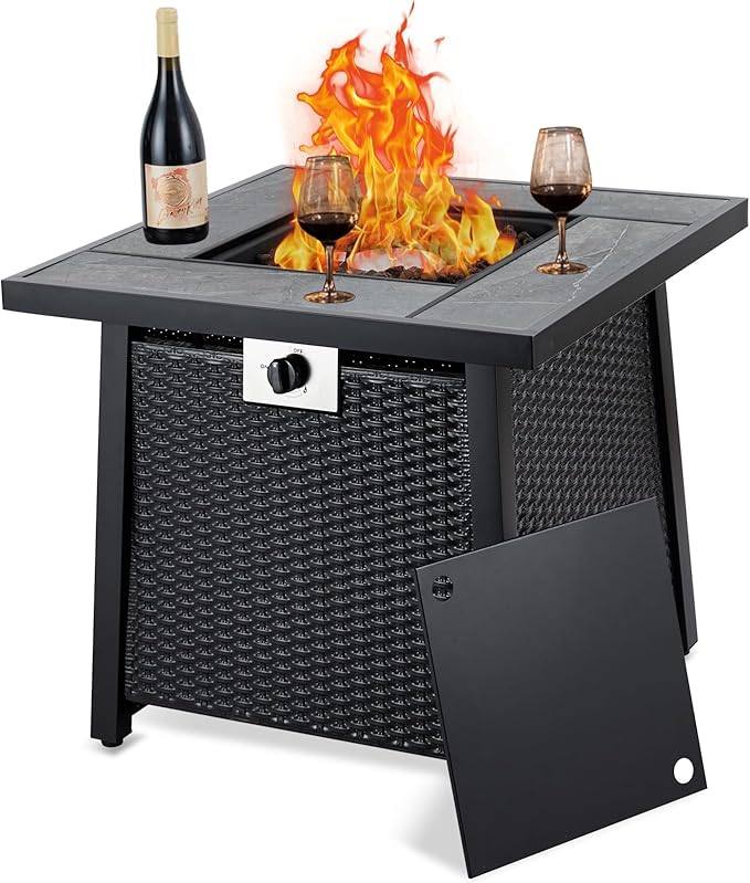 28" Propane Fire Pit Table 50000BTU, Rectangle Steel Fire Table with Cover & CSA Certified, Sturdy Iron Fence Surface
