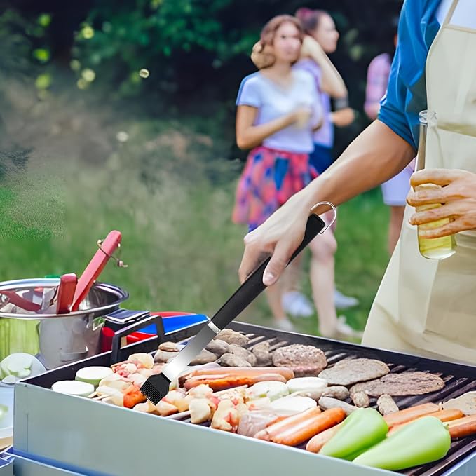 Supernal Pro Grill Master Kit -6pc Heavy Duty Stainless Steel BBQ Tools Set with Anti-Slip Handles|Commercial-Grade Spatula,Grill Brush,Basting Brush,Chef's Knife & More|Gift for Dad's Outdoor Cooking