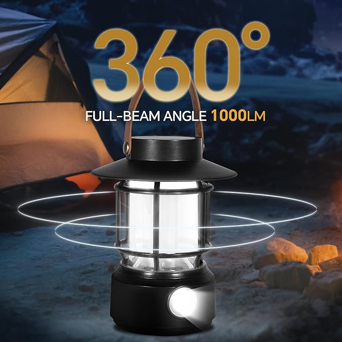 Led Camping Lantern 2 Pack, 1000LM, Solar Lantern Rechargeable Camping Lights with Side Flashlights for Emergencies, IPX5 Waterproof Portable led Lanterns for Power Outages,USB C Cable Included