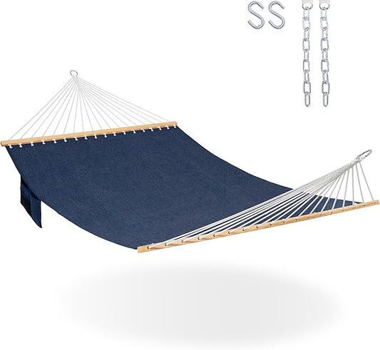 Lazy Daze Hammocks 11 FT Double Outside Hammock Quick Dry Olefin Fabric Hammock with Spreader Bar & Side Pocket for Outdoor Poolside Backyard 450 lbs Capacity, Navy Blue