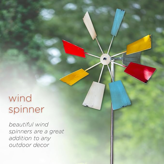 Alpine Corporation 52" Outdoor Metal Windmill Spinner Stake Yard Decoration, Multicolor