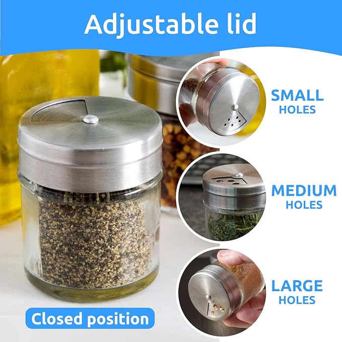 6-Pack 1.5oz Glass Spice Seasonings Shaker With Adjustable Lid