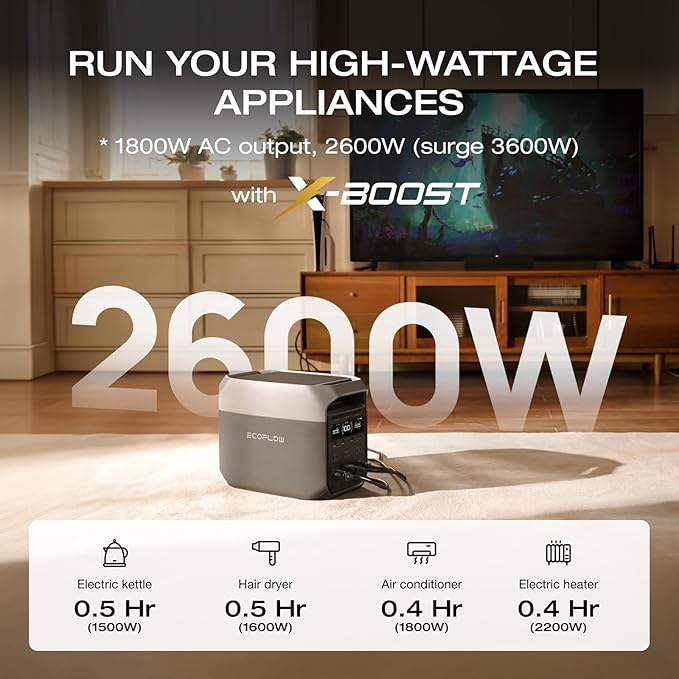 EF ECOFLOW Solar Generator Delta 3 with 220W Bifacial Solar Panel, 1024Wh Portable Power Station, LFP Battery 1800W AC/100W USB-C Output, Full Charge in 56 Min for Home Backup Power, Camping & RVs