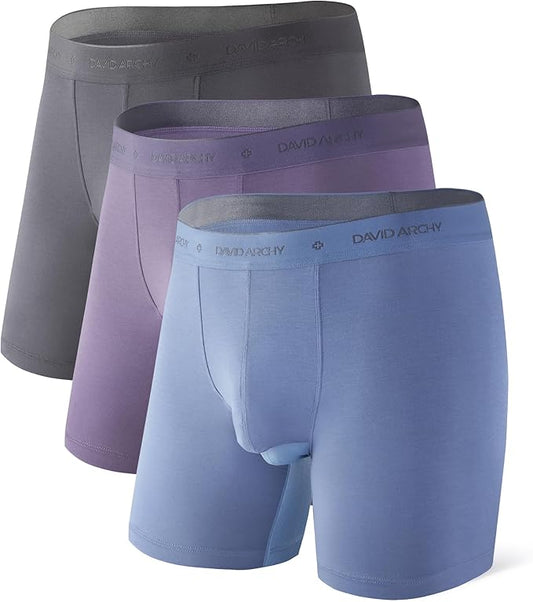 DAVID ARCHY Men's Underwear Ultra Soft Modal Dual Pouch Trunks Ball Pouch Bulge Enhancing Boxer Briefs for Men 3 or 4 Pack