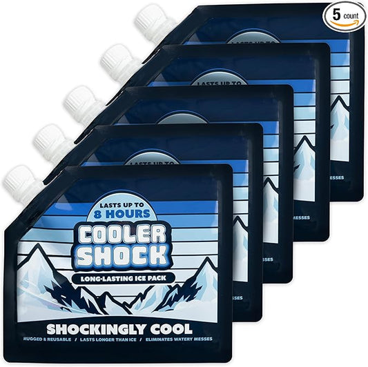 Cooler Shock Reusable Ice Packs for Cooler - Long Lasting Cold Freezer Packs for Coolers and Lunch Boxes - Cooler Ice Packs for Camping Gear, Fishing, Road Trips, Beach Must Haves