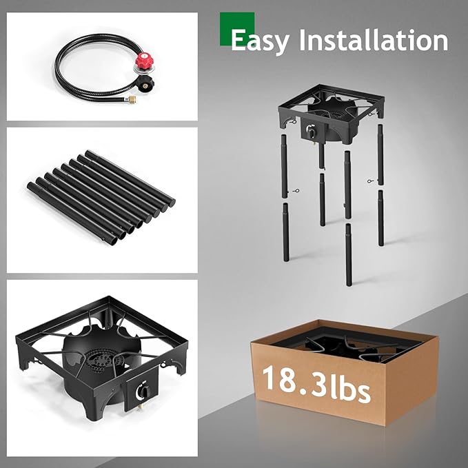 Outvita 1 Burner Propane Gas Stove for Outdoor Cooking, 75,000 BTU Camping Cooker with Removable Legs, Temperature Control Knobs for Backyard Cooking, BBQ, Baking and Frying(Single Burner)