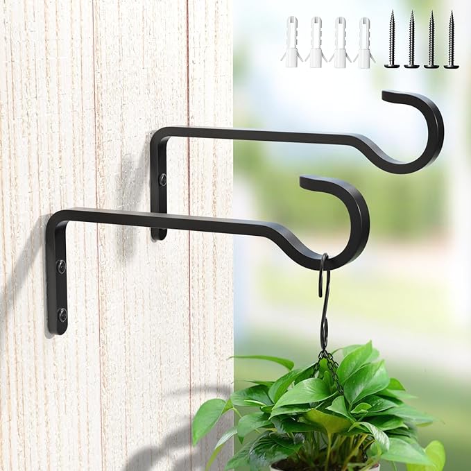 6 Inch 2 Pack Heavy Duty Outdoor Plant Hangers for Plants, Iron Plant Brackets with Metal Plant Hooks for Hanging Lantern, Bird Feeder