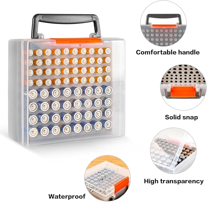 FULLCASE Battery Storage Organizer Holder Holds 72 AA AAA Batteries, Box Cases Garage Container, Home Drawer Organization Dispenser (Case Only) (White)