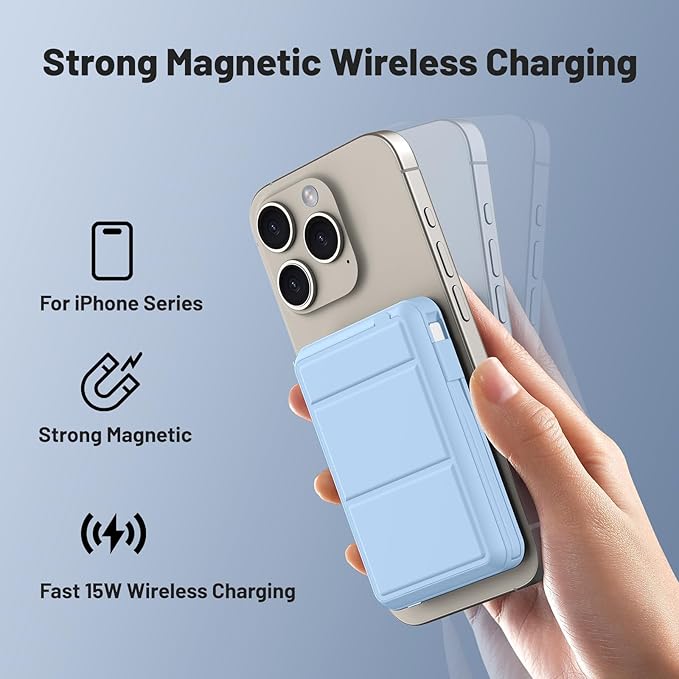 Azmuth for Magsafe Battery Pack, 10000mAh Magnetic Power Bank 22.5W PD Fast Charging with LED Display Wireless Portable Charger for Magsafe with Stand for iPhone 17/16/15/14/13/12/Pro/Pro Max