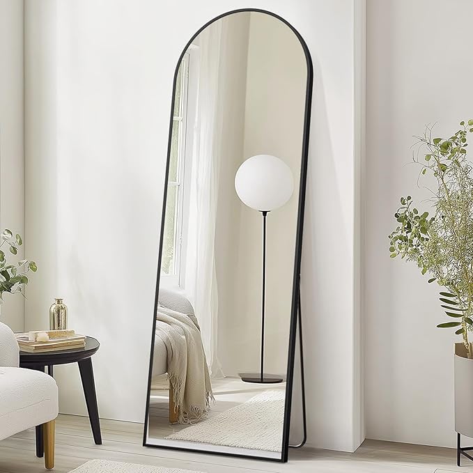 Arched Full Length Mirror, 71 x 26 inch Floor Mirror with Aluminum Alloy Thin Frame, Full Body Mirror for Wall Bedroom Dressing Home Decor, Black