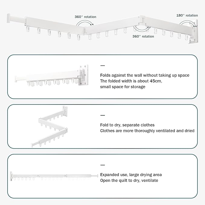 Clothes Drying Rack,Laundry Drying Rack,Clothes Rack Wall Mount,Wall Mounted Clothes Hanger Rack,Laundry Rack Folding,Retractable Clothing Rack,Collapsible Clothes Hanging Rack(Loop,White)