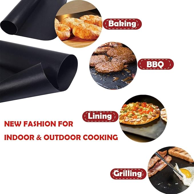BBQ Grill Mat - 2025 Set of 3 Heavy Duty Heat Resistant 600 Degree 100% Non-Stick Best Grill Mats (15.75 x 13 inches)