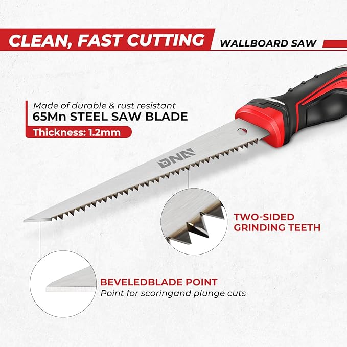 DNA MOTORING 6 in Drywall Wallboard Hand Saw, Bi-Ground Teeth Jab Saw, Faster Cutting Handsaw for Drywall, Wallboard, Plywood, PVC, TOOLS-00588