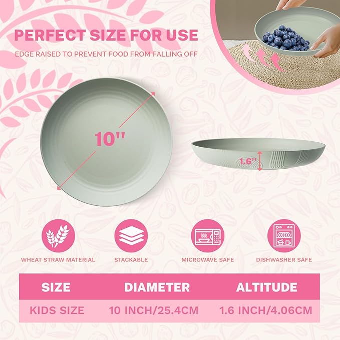 Homienly Wheat Straw Plates Set of 8-10 inch Deep Dinner Plates, Reusable Plastic Plates, Microwave and Dishwasher Safe Plate Set, Unbreakable Plates for KItchen, Camping, Party - Light Grey