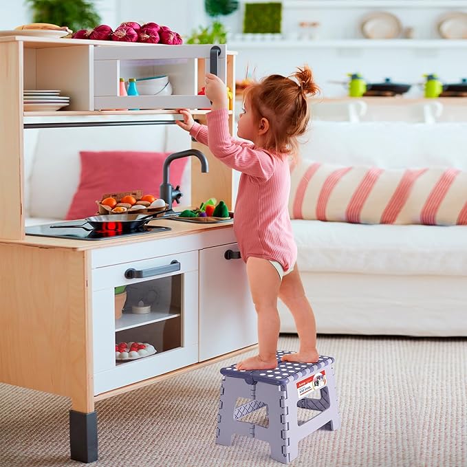 ACSTEP 9 Inch Folding Step Stool 300 LB Capacity Plastic Foldable Step Stools for Kids and Adults, Folding Stool Suitable for Kitchen, Stepping Stool with Handle Bicolor Purple Small Step Stool 1PC