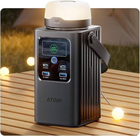 Camping Portable Power Station 198.4Wh, [4-Port Fast Charging] LiFePO4 Battery Power Bank Small Electric Generator with Detachable Light, 100W USB-C Output for Home Backup Outdoor Emergency