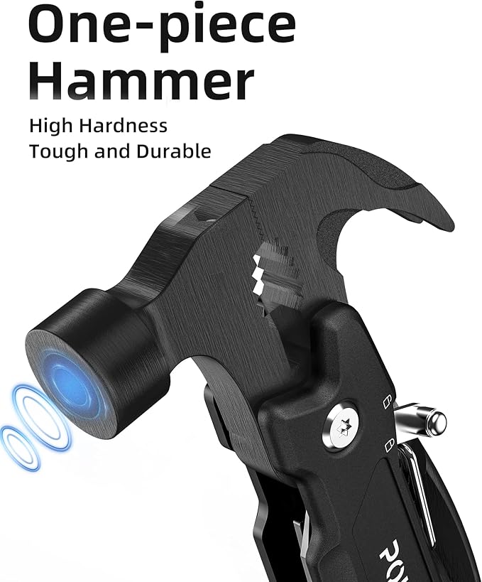 Pohaku 14-in-1 Multitool Hammer, Pohaku Multitool with DIY Stickers, Safety Lock, Screwdriver Bits Set and Durable Nylon Sheath, Multi Tool for Outdoor, Ideal Gifts for Father, Husband, Boyfriend