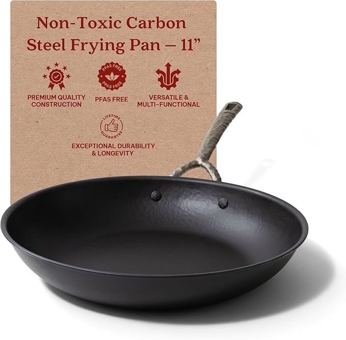 Alva Artist 11" Blue Carbon Steel Frying Pan – Pro-Grade Searing, Pre-Seasoned & Naturally Non-Stick, PFAS-Free – Heats 3× Faster Than Cast Iron – Oven, Grill & Induction Safe, Lightweight Design