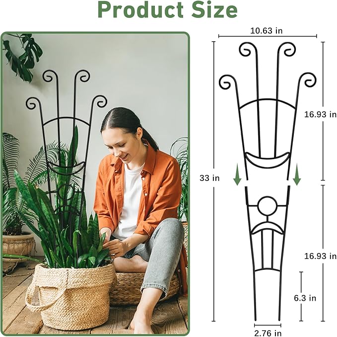 32.6in Plant Trellis for Climbing Plants Indoor, Expandable Large Metal Trellis for Potted Plants, Heavy-Duty Tall Pothos Plant Climber Support for Ivy Pothos Hoya Monstera, 2P