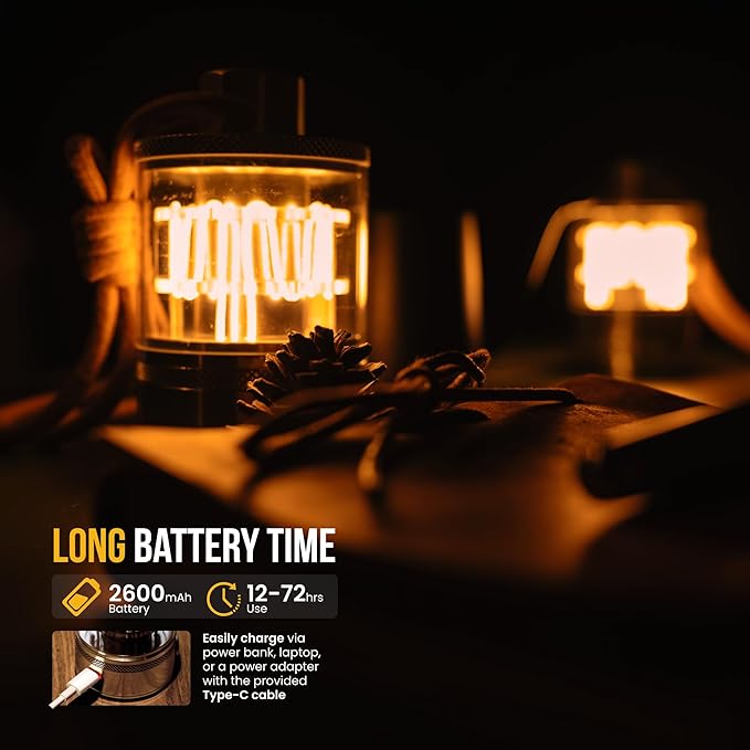 ZOOOBELIVES Vintage Aluminum Camping Lantern Light - Dimmable Warm Glow Lamp, Handcrafted Alloy, USB-C 72H Runtime, IPX4 Waterproof for Hiking, Backpacking & Glamping | LumiSummit