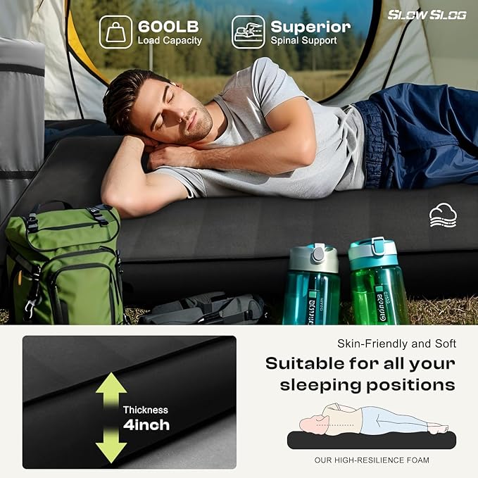 Self-Inflating Sleeping Pad with Portable Electric Air Pump, 4in Thick Memory Foam Camping Mattress for Tent Cot & Car Travel, Fast Inflate & Deflate Camping Pad