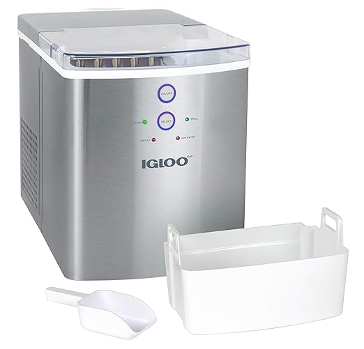 Igloo Electric Countertop Ice Maker Machine - Automatic and Portable - 33 Pounds in 24 Hours - Icecube Maker - Plastic Scoop and Basket - Ideal for Iced Coffee and Cocktails - Stainless Steel
