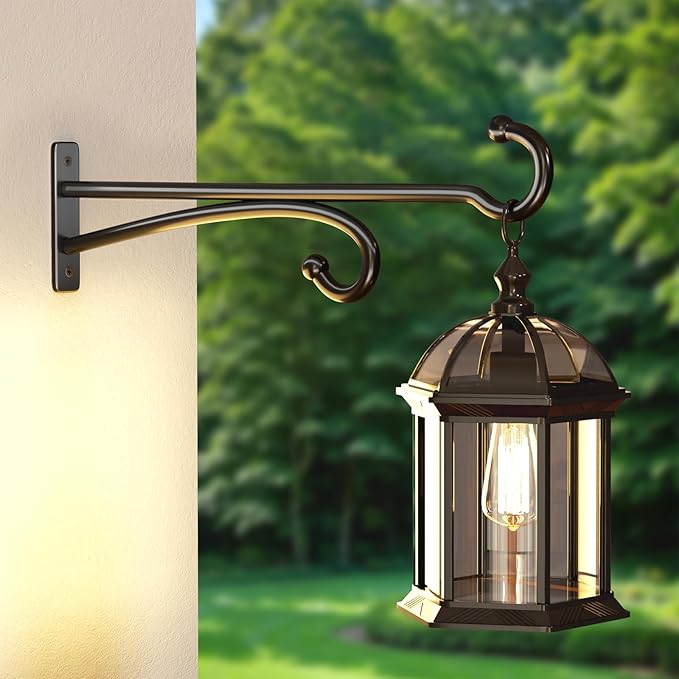 15" Plant Hooks for Hanging Baskets - Heavy Duty Metal Plant Hangers for Indoor & Outdoor Use, Wall Mount Brackets for Hanging Plants, Planters, Bird Feeders, Wind Chimes, Bird Houses - Black, 2 Pack