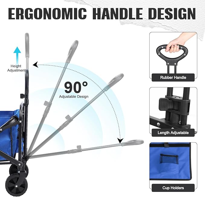 Beach Wagon with Big Wheels for Sand,Collapsible Folding All Terrain Utility Wagons Carts Foldable with Brakes for Sand Camping Sports Outdoor.