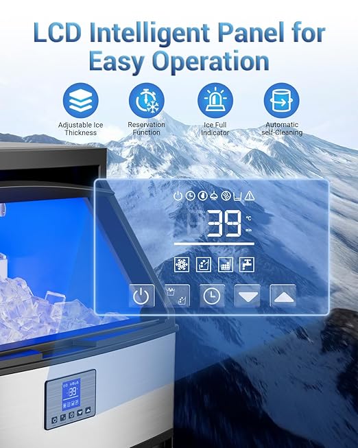Commercial Ice Maker, 450Lbs/24H Under Counter Ice Maker Machine, 120Lbs Storage Bin, Adjustable Thickness Settings, Ideal for Home Bar Cafe Restaurants