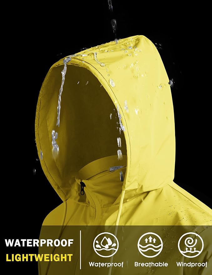 COOFANDY Men's Packable Rain Jacket Lightweight Waterproof Raincoat with Hood Travel Hiking Golf Windbreaker