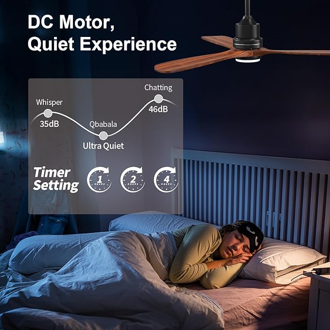 Obabala 42IN Ceiling Fans with Lights and Remote 3 Wood Blades Outdoor Ceiling Fans Noiseless DC Motor Modern Ceiling Fan for Patios Indoor Outdoor (Walnut, 42IN)