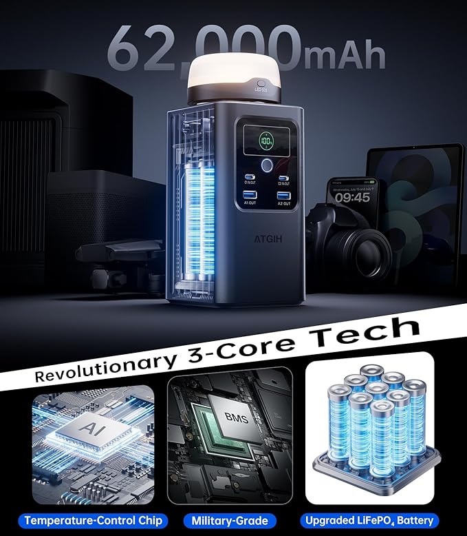 Camping Portable Power Station 198.4Wh, [4-Port Fast Charging] LiFePO4 Battery Power Bank Small Electric Generator with Detachable Light, 100W USB-C Output for Home Backup Outdoor Emergency