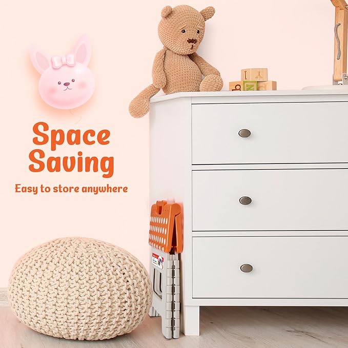 ACSTEP 9 Inch Folding Step Stool 300 LB Capacity Plastic Foldable Step Stools for Kids and Adults, Folding Stool Suitable for Kitchen, Stepping Stool with Handle Bicolor Orange Small Step Stool 1PC